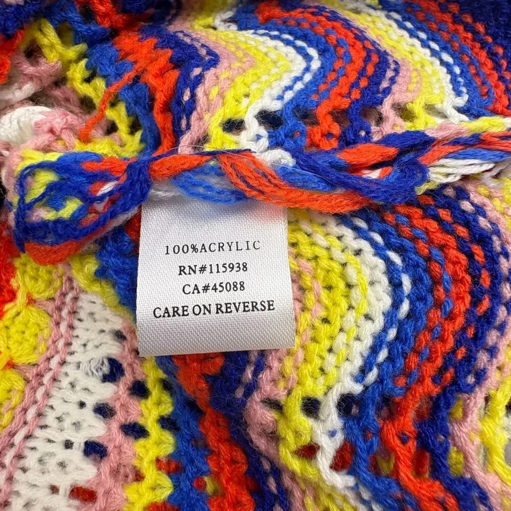 NWT Crochet Open Knit Colorful Striped Sweater Boho Beginning Boutique S/M